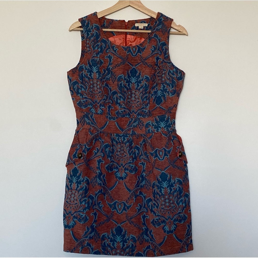 Tulle Women’s Peach & Blue Floral Sleeveless Dress, Size Small, Vintage Style